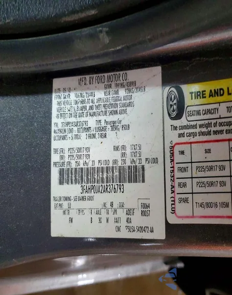 2010 Ford Fusion Sel z USA, uszkodzony, nr VIN 3FAHP0JA2AR376793